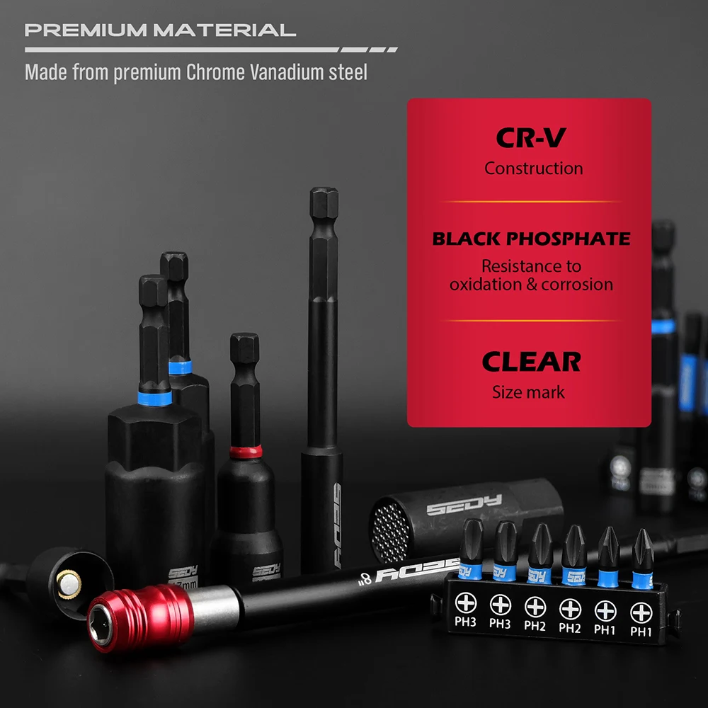 SEDY 80-Piece Premium Magnetic Impact Nut Driver Set Metric & SAE with Socket AdaptersBit Holder Wing Nut Driver