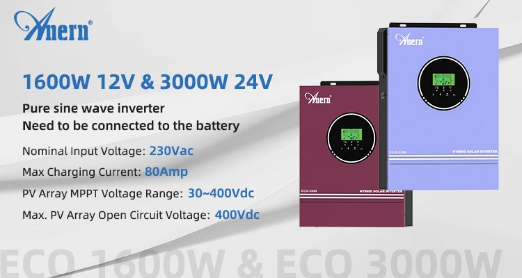 Anern 4200W 6200W Hybrid Inverter 24v Mppt on Grid Off Grid Inverter 48v 230V PV Input Max 500vdc MPPT 120A Charger