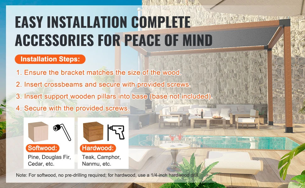 SucceBuy Pergola Bracket Kit 6inchx6inch 4pcs 3 Way Easy Installation to Gazebos Patio Pergolas Log Cabin Outdoor Hardware