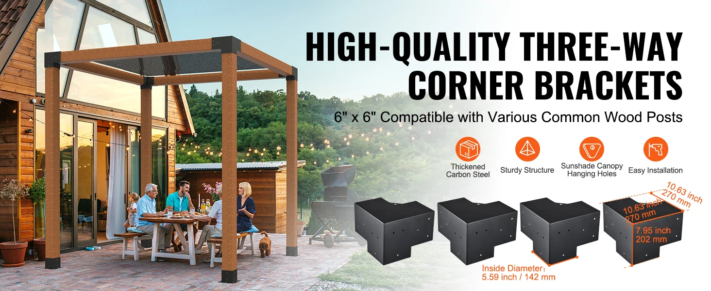 SucceBuy Pergola Bracket Kit 6inchx6inch 4pcs 3 Way Easy Installation to Gazebos Patio Pergolas Log Cabin Outdoor Hardware