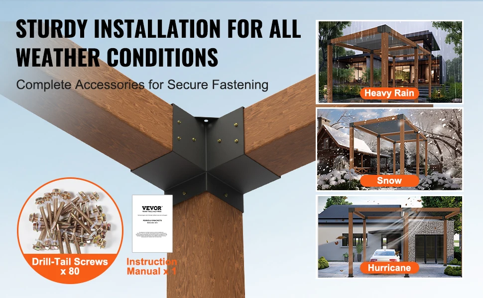 SucceBuy Pergola Bracket Kit 6inchx6inch 4pcs 3 Way Easy Installation to Gazebos Patio Pergolas Log Cabin Outdoor Hardware