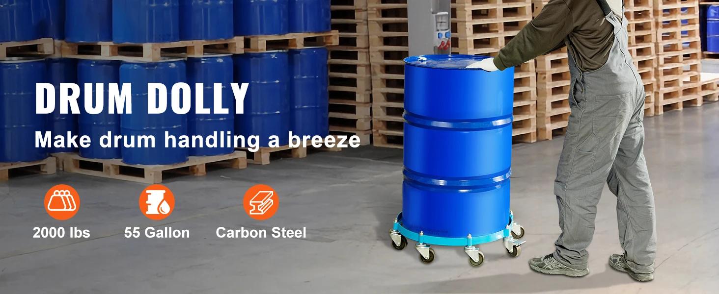 SucceBuy 55Gal Swivel Drum Dolly Heavy Duty Bucket Cart with 4/5/8 Rotating Casters Wheels Anti-Tipping for Workshops Warehous