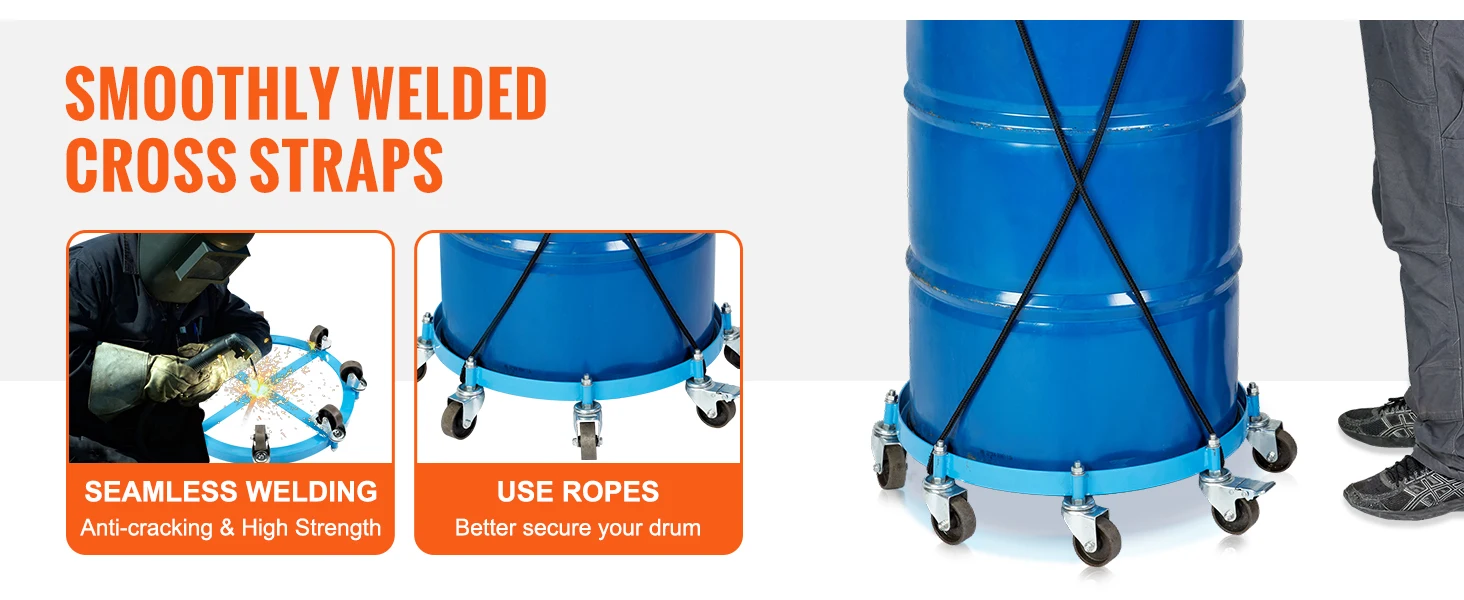 SucceBuy 55Gal Swivel Drum Dolly Heavy Duty Bucket Cart with 4/5/8 Rotating Casters Wheels Anti-Tipping for Workshops Warehous