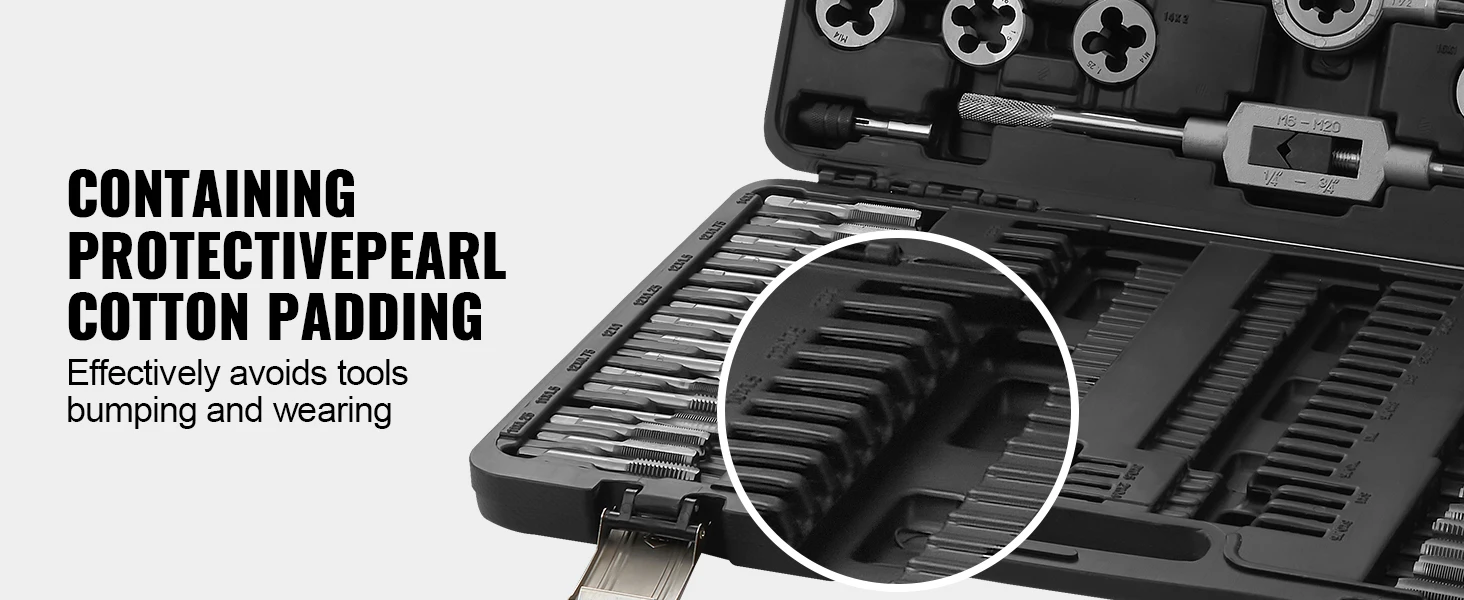 SucceBuy Tap and Die Set 110/116PCs Metric SAE Standard Bearing Steel Taps and Dies Essential Threading Tool