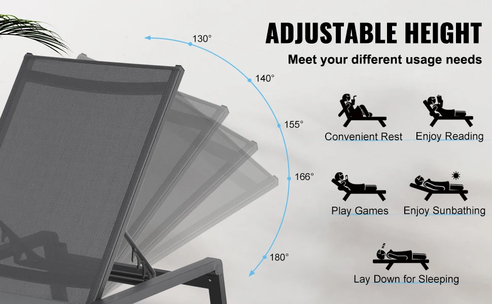 SucceBuy Chaise Lounge Chair Outdoor Aluminum Patio LoungeFolding Pool Lounge Recliner Full Flat to Patio Beach Pool Dark Grey