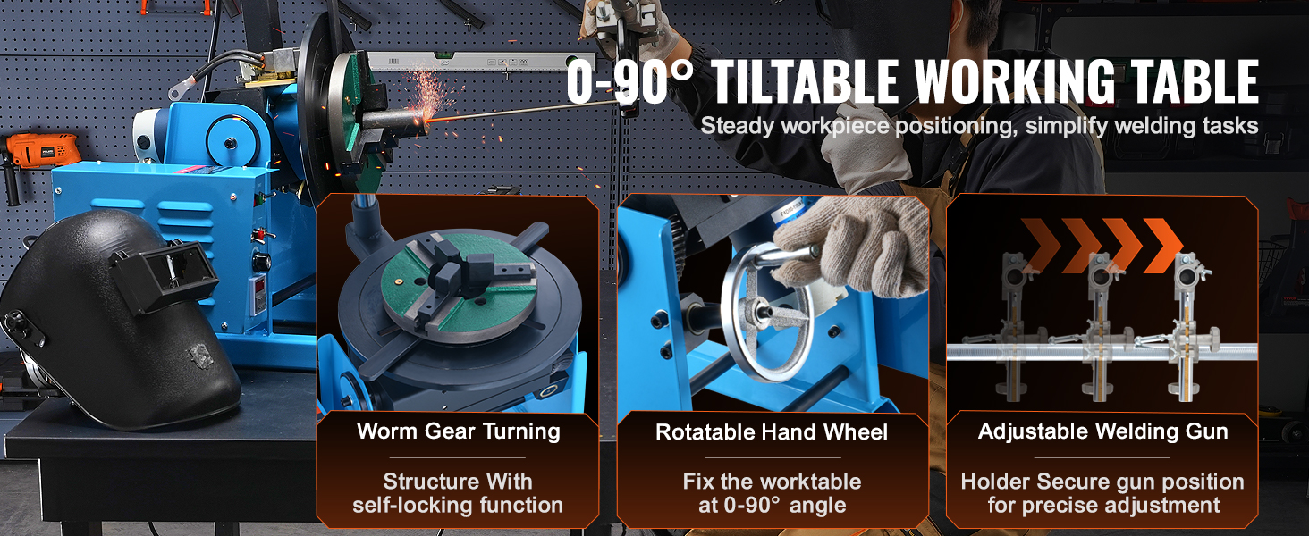 SucceBuy Rotary Welding Positioner50KG 0-90°Welding Positioning Turntable Table0.5-6RPM 120W with 12.4 Inch 3-Jaw Lathe Chuck
