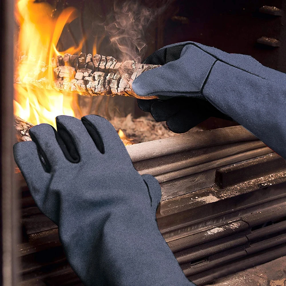 HITBOX 14/16inch Welding Gloves For Tig Mig Welder Works Barbecue Kitchen Stove Heat-resistant Thick Cow Split Leather Gloves