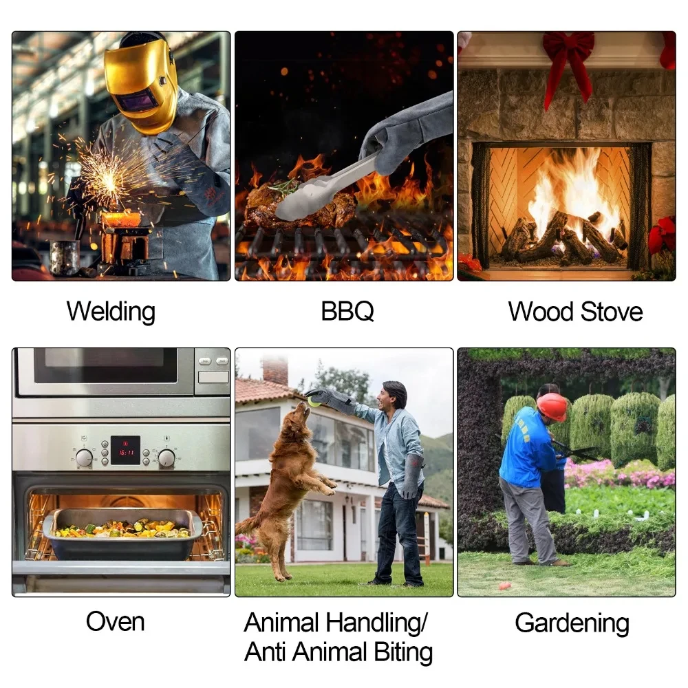 HITBOX 14/16inch Welding Gloves For Tig Mig Welder Works Barbecue Kitchen Stove Heat-resistant Thick Cow Split Leather Gloves