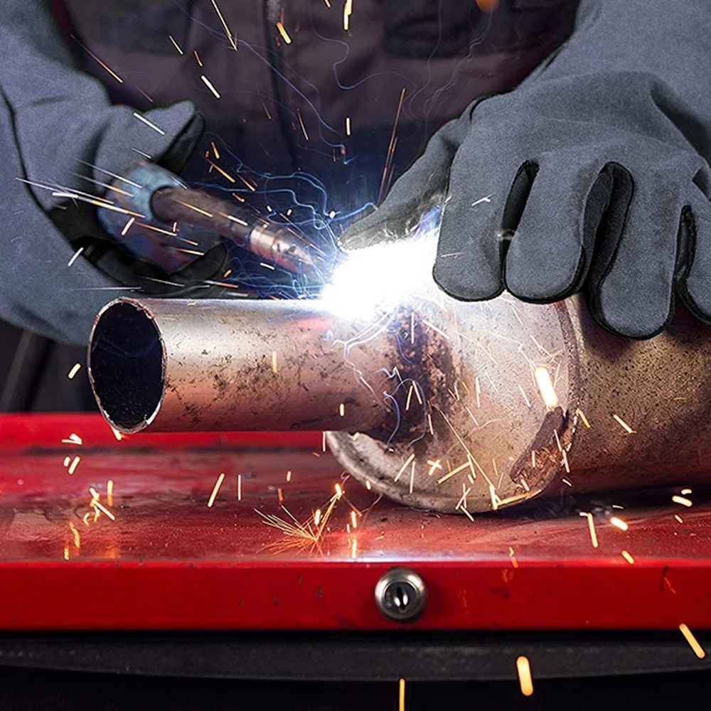 HITBOX 14/16inch Welding Gloves For Tig Mig Welder Works Barbecue Kitchen Stove Heat-resistant Thick Cow Split Leather Gloves