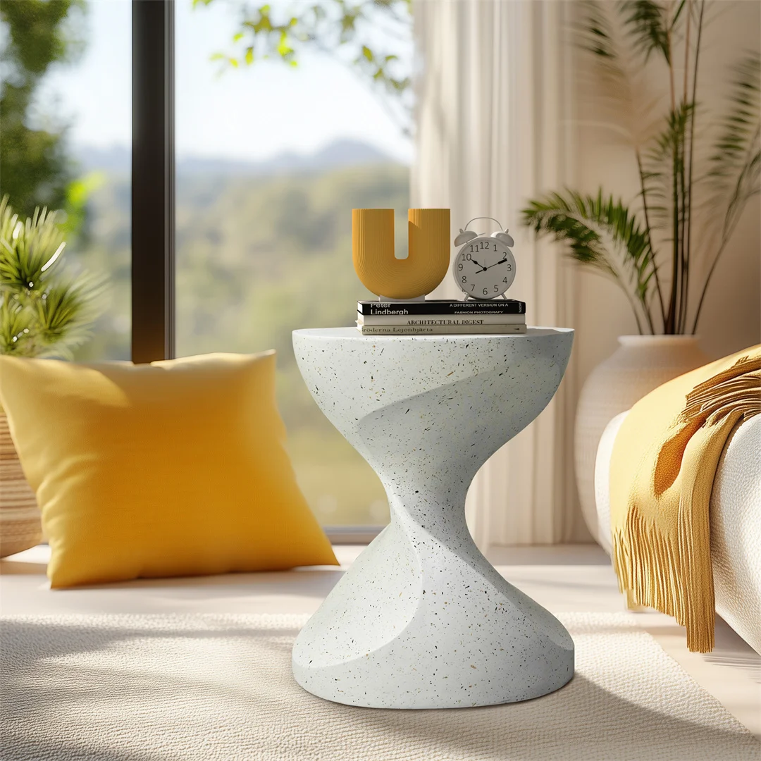 Lightweight Concrete Side Table: Modern Living Room Concrete Sofa Side End Table Bedside Accent Table for Indoor Kitchen, Outdoors Balcony, Patio