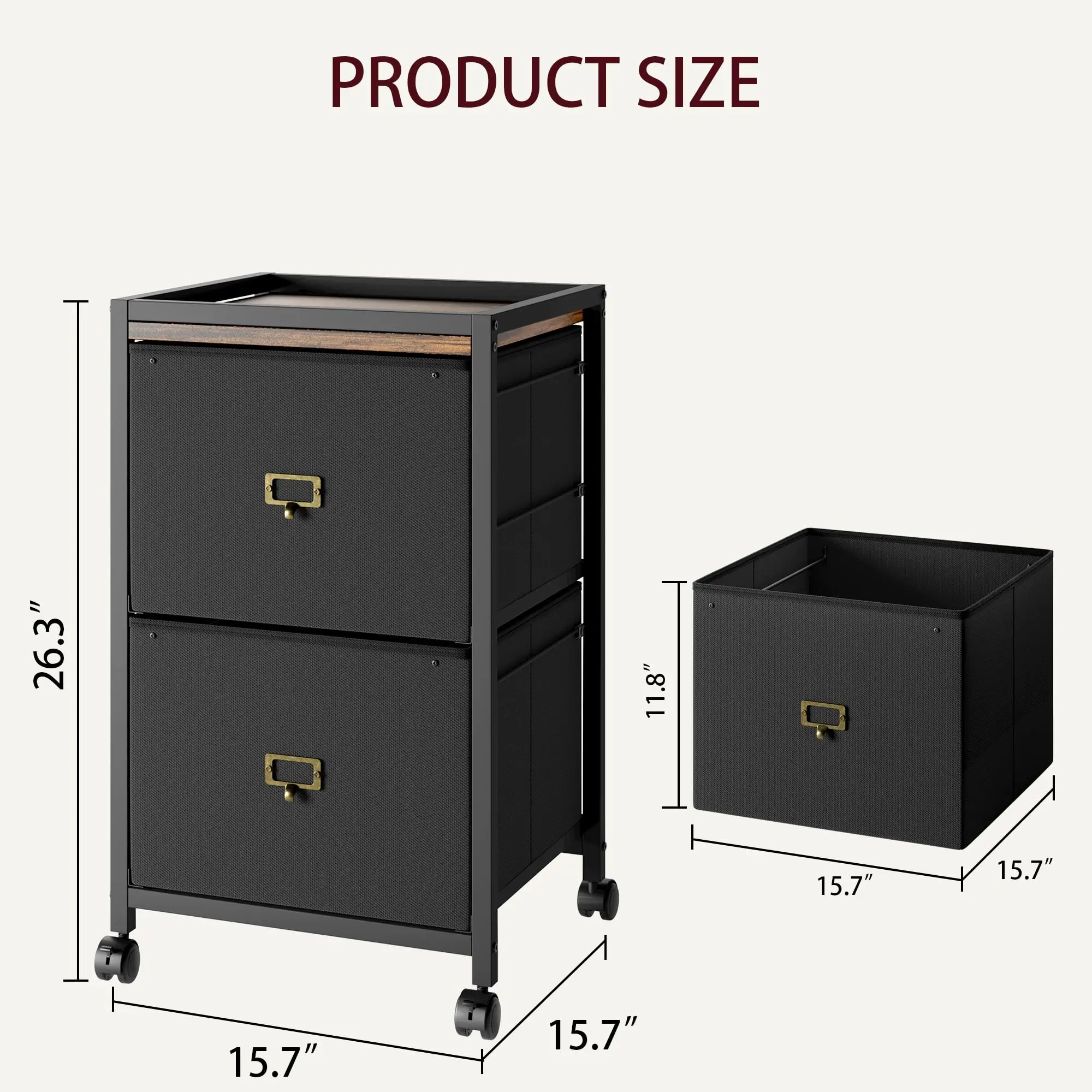 File Cabinet with 3 Drawer, Mobile Filing Cabinet for Home Office Fits Letter Size or A4, Fabric Vertical File Cabinet on Wheels
