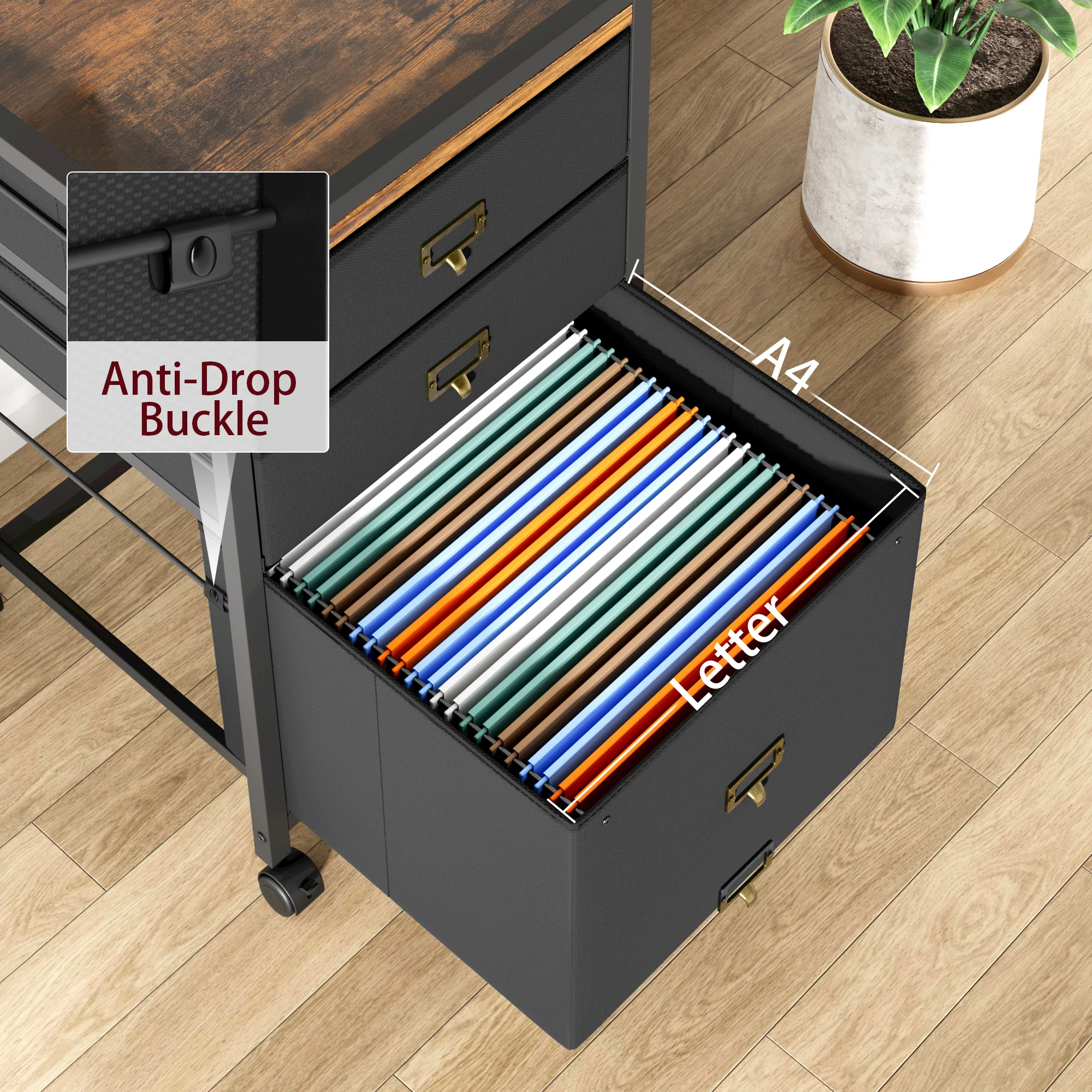 File Cabinet with 3 Drawer, Mobile Filing Cabinet for Home Office Fits Letter Size or A4, Fabric Vertical File Cabinet on Wheels
