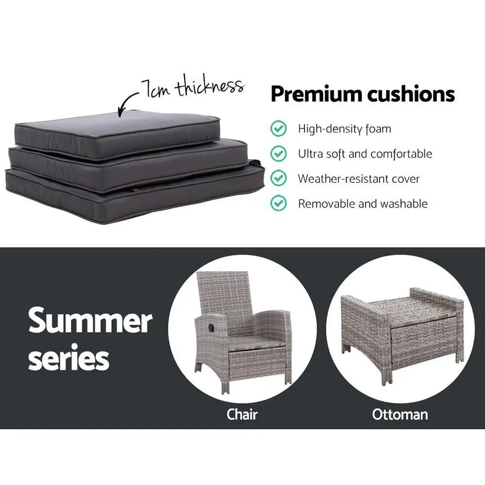 2 Piece Recliner Chairs Sun Lounger Wicker Outdoor Furniture Adjustable Grey Set