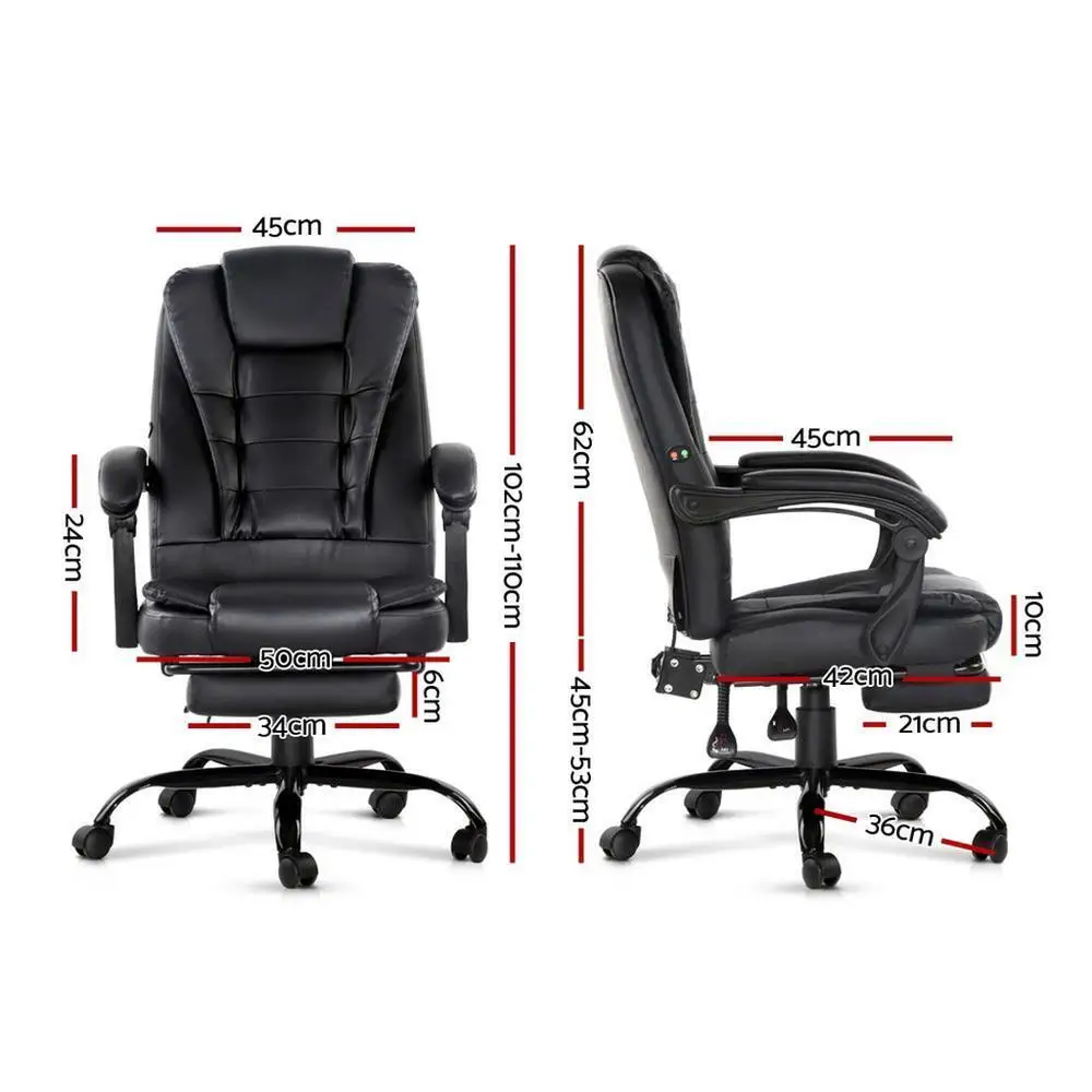 Ergonomic PU Leather Office Chair with Footrest Black Reclining Massage Chair