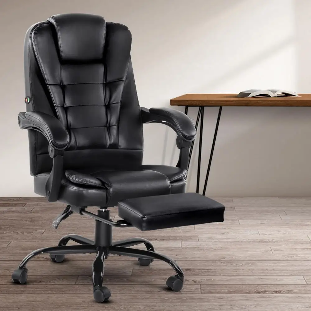 Ergonomic PU Leather Office Chair with Footrest Black Reclining Massage Chair