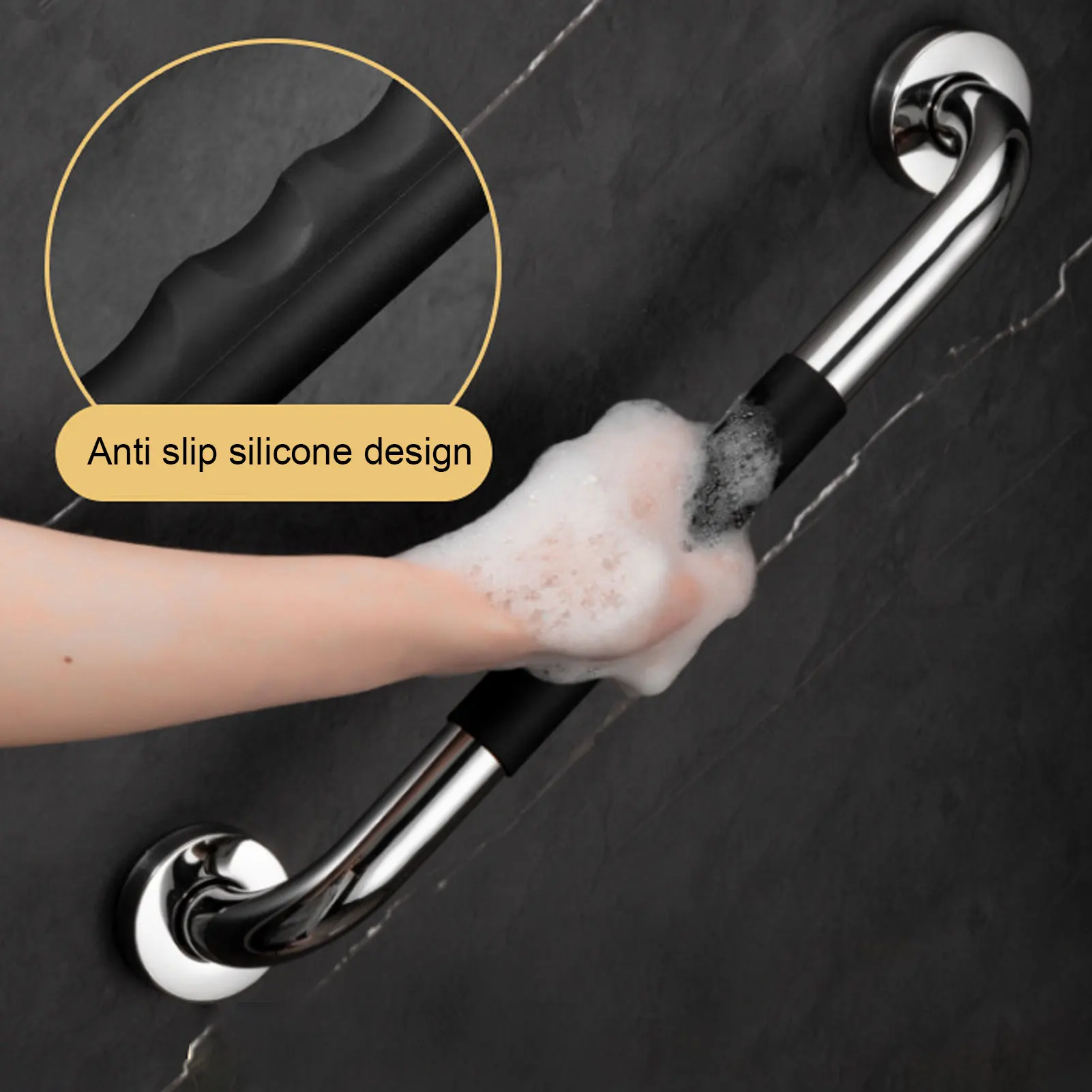 Bathroom Handle Anti Slip Silicone Bathroom Security Bar Thickened Stainless Steel Splash Proof Strong Load Bearing for Toilet