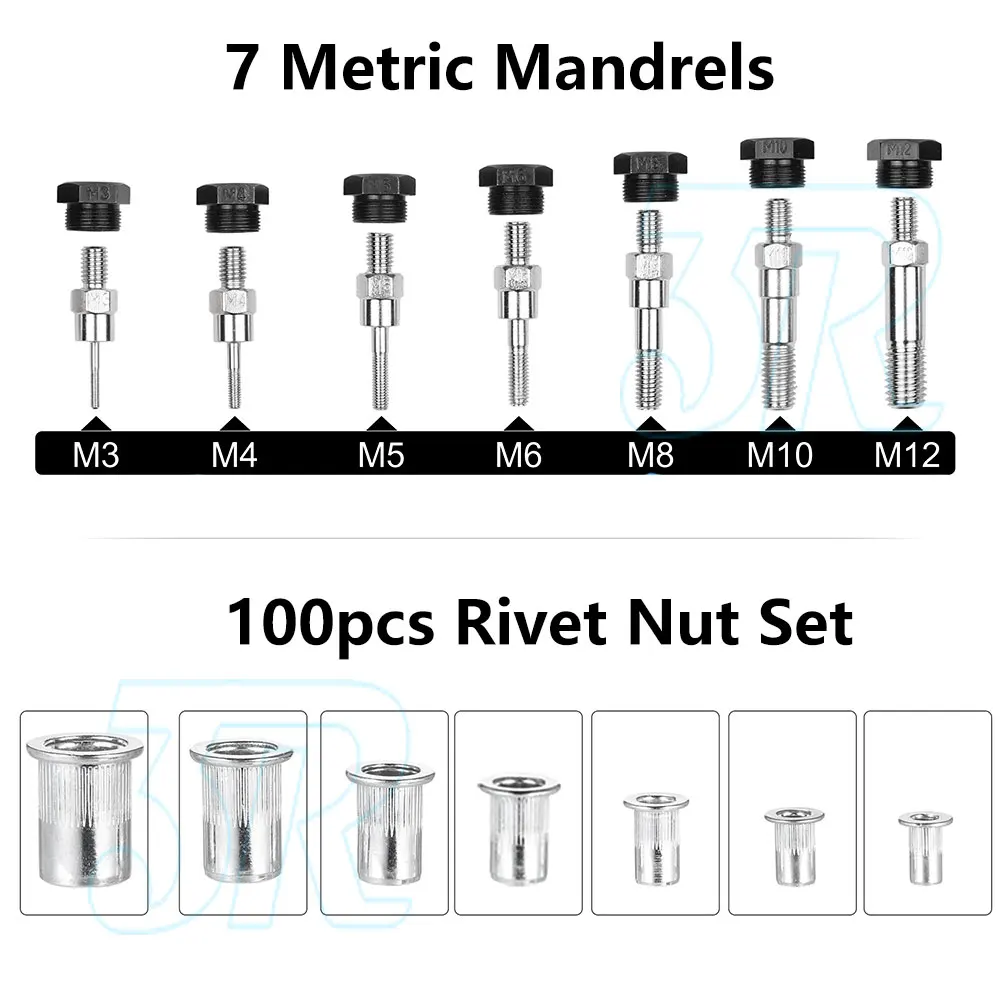 Nutsert Tool Heavy Duty Nutsert Gun M3-12 Nut Rivet Riveter Nutsert Kit Rivnut