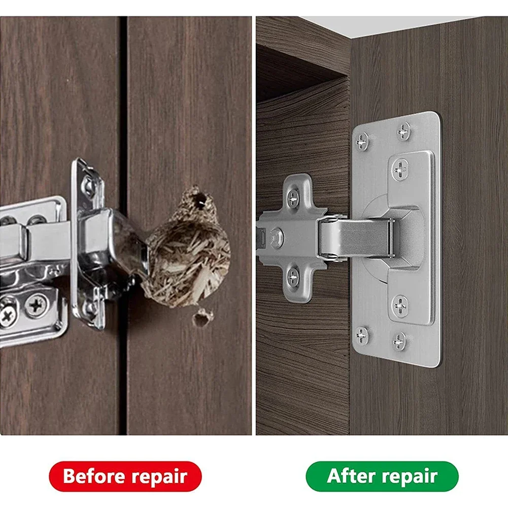 10Pcs Cabinet Hinge Repair Plate Kit Stainless Steel Door Hinge Mounting Plate With Holes For Home Kitchen Cupboard Furniture