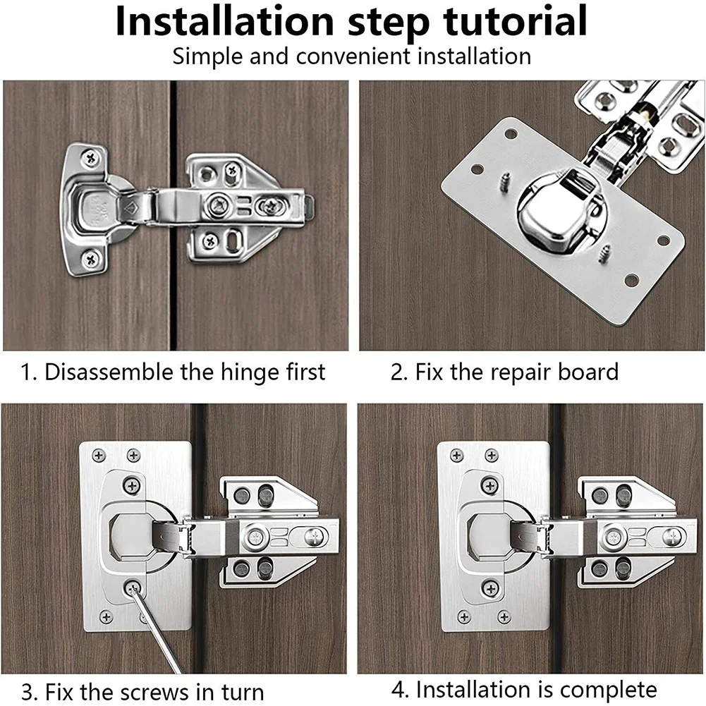 10Pcs Cabinet Hinge Repair Plate Kit Stainless Steel Door Hinge Mounting Plate With Holes For Home Kitchen Cupboard Furniture