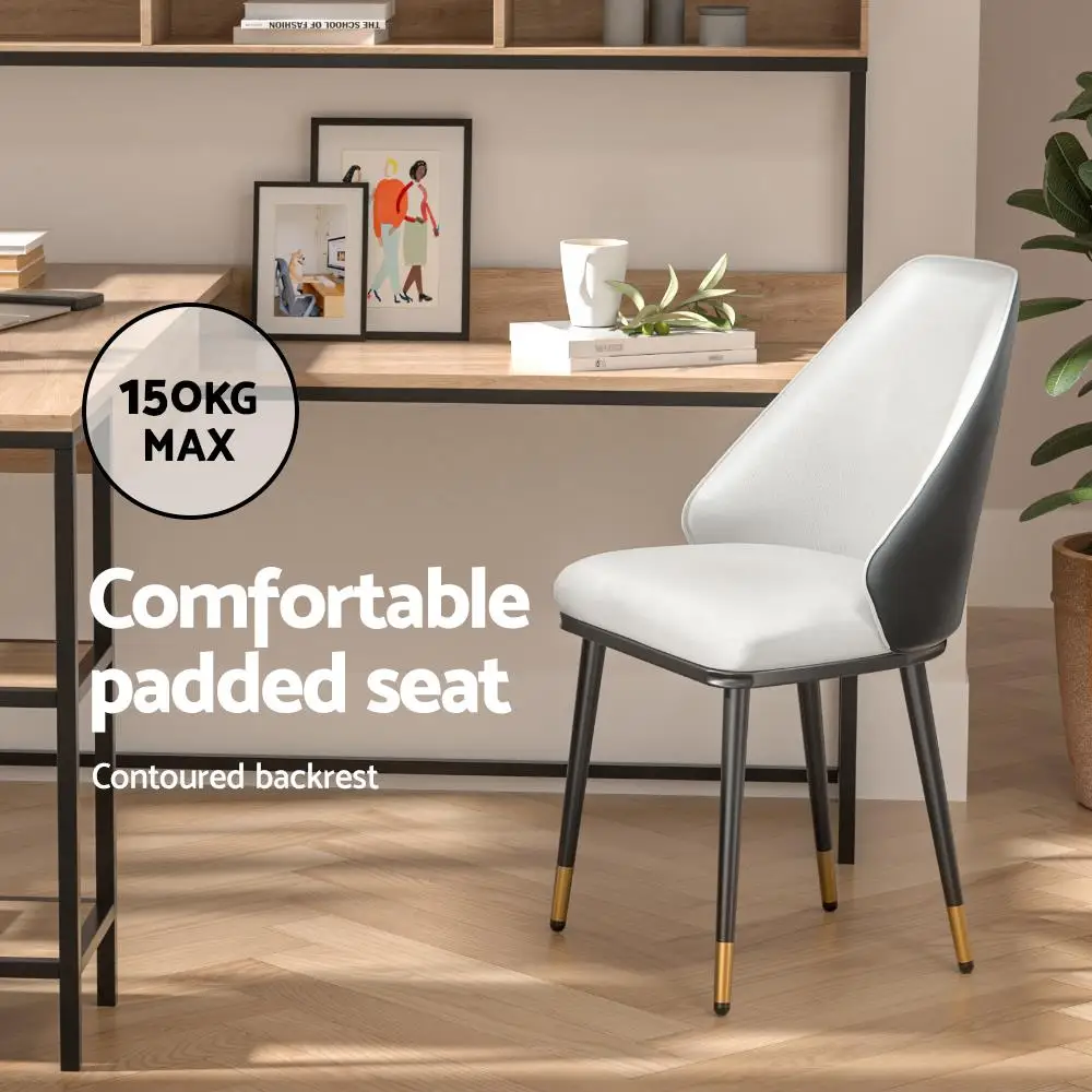 Modern Beige and Black Leather Dining Chair Set of 2 Upholstered Seat Kitchen and Dining Room Chairs with Sturdy Frame