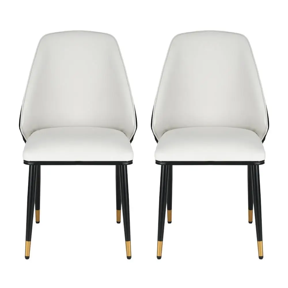 Modern Beige and Black Leather Dining Chair Set of 2 Upholstered Seat Kitchen and Dining Room Chairs with Sturdy Frame