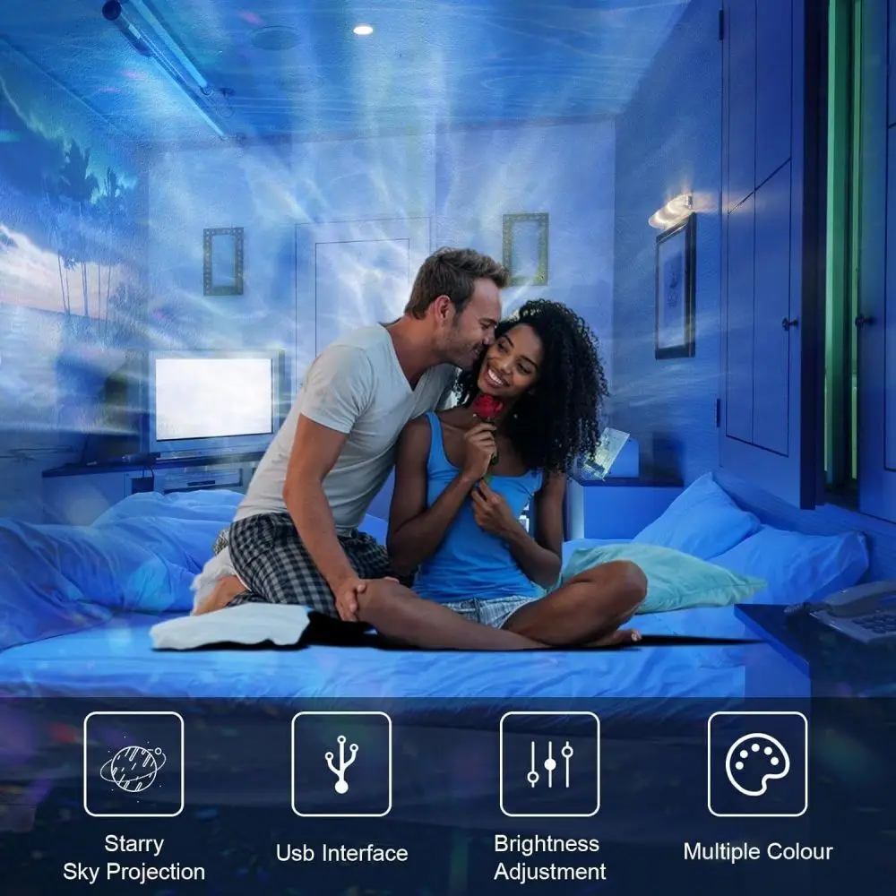 RGB Cube Northern Lights 16 Colour Aurora Projector Lamp Ocean Wave Night Lights