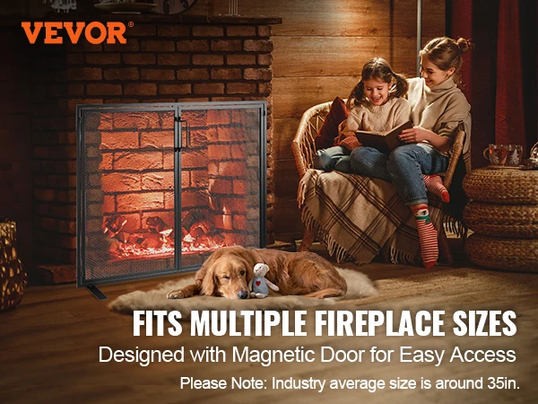 VEVOR Fireplace Screen 1/3 Panel Sturdy Iron Mesh Fireplace Screen Spark Guard Cover For Living Room Home Decor Modern/Vintage