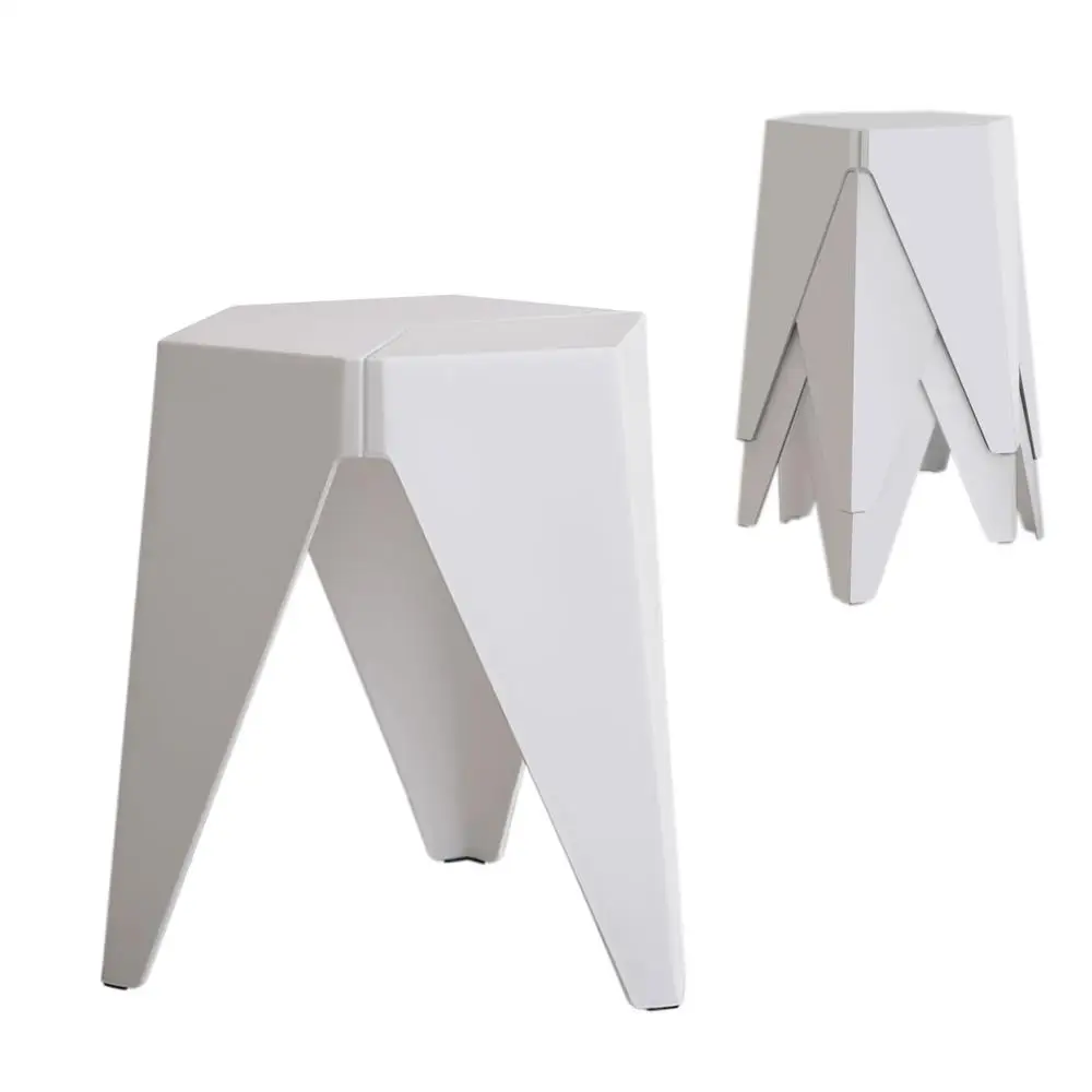 4 Piece Stackable White Puzzle Style Bar Stools Modern Lightweight Seating