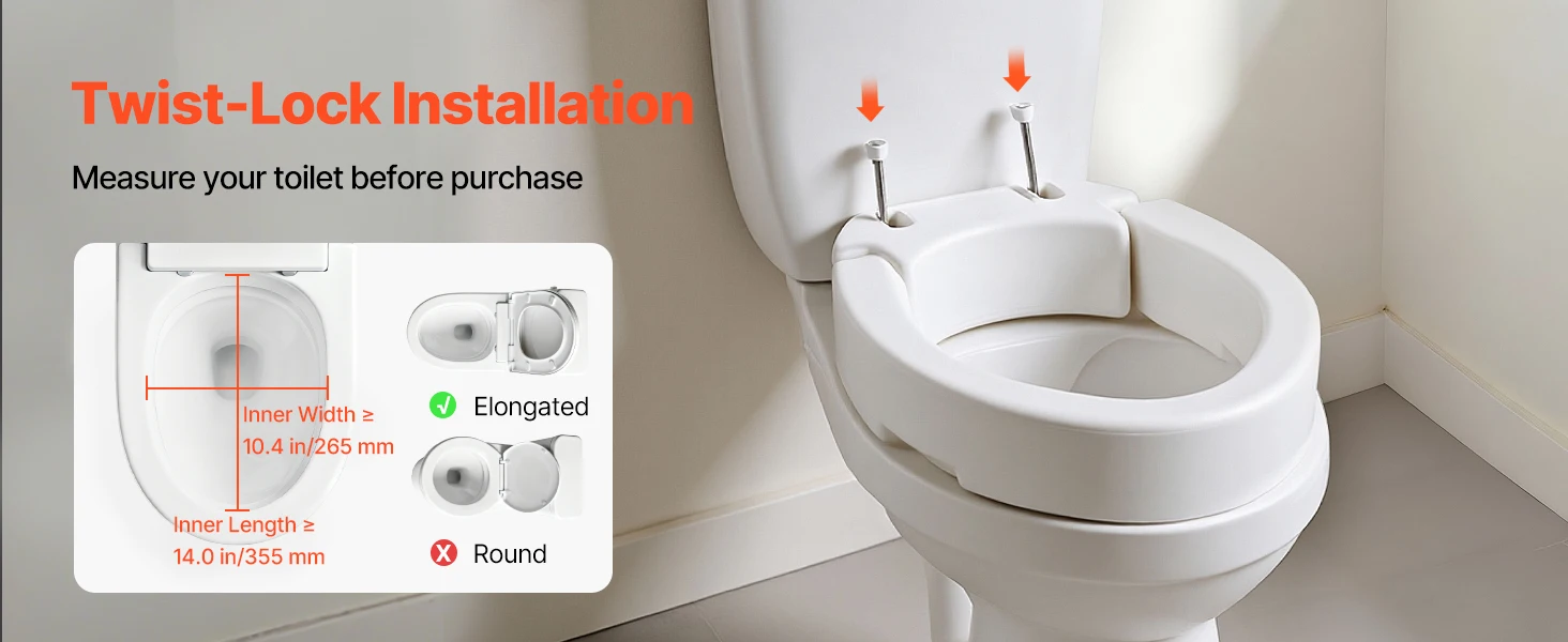 SucceBuy Raised Toilet Seat 300 lbs Load Capacity 3.5-Inch Lift Height Commode Elevated Toilet Seat Riser for Seniors Elderly