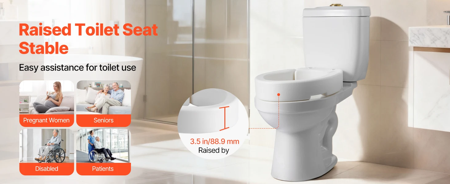 SucceBuy Raised Toilet Seat 300 lbs Load Capacity 3.5-Inch Lift Height Commode Elevated Toilet Seat Riser for Seniors Elderly