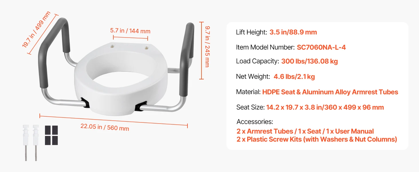 SucceBuy Raised Toilet Seat 300 lbs Load Capacity 3.5-Inch Lift Height Commode Elevated Toilet Seat Riser for Seniors Elderly