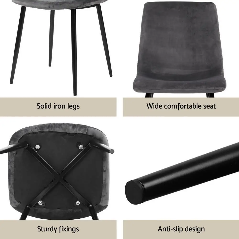 5 Piece Grey Velvet Dining Table and Chair Set Modern Dining Room Furniture Set for Home Use