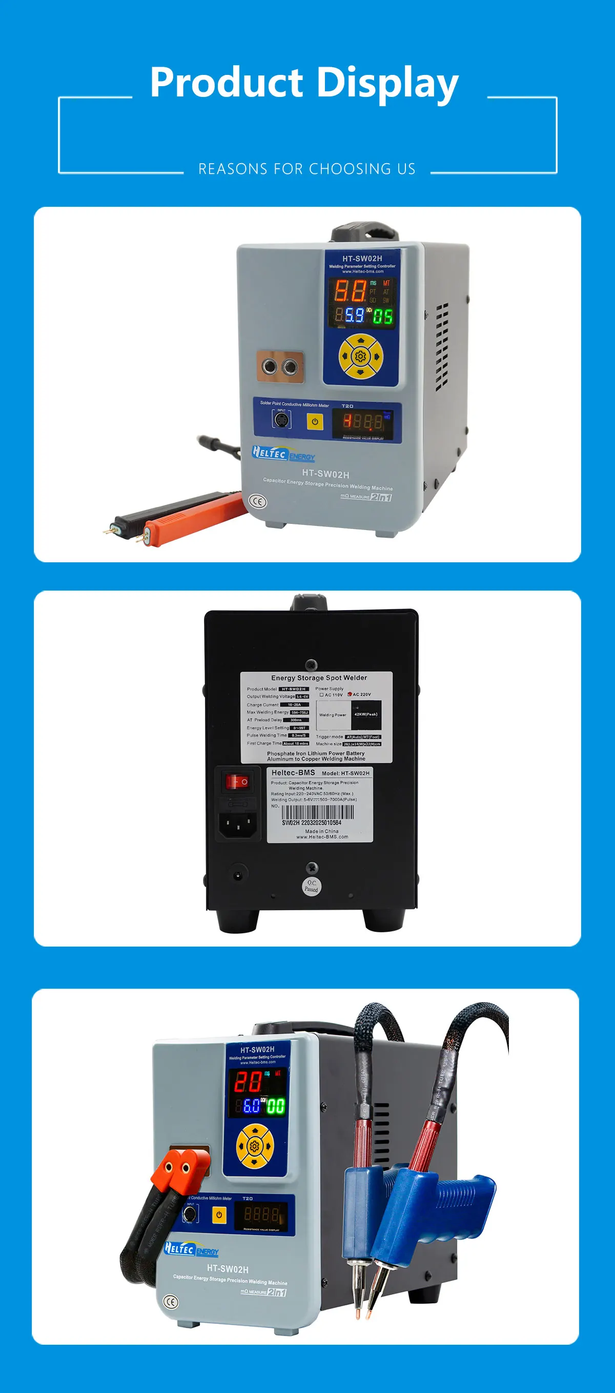 Heltec Copper/Nickel/Aluminum Battery welding 02H 42KW 7000A w/ Flux 75B Pen Industrial Super Capacitor Pulse Spot Welder