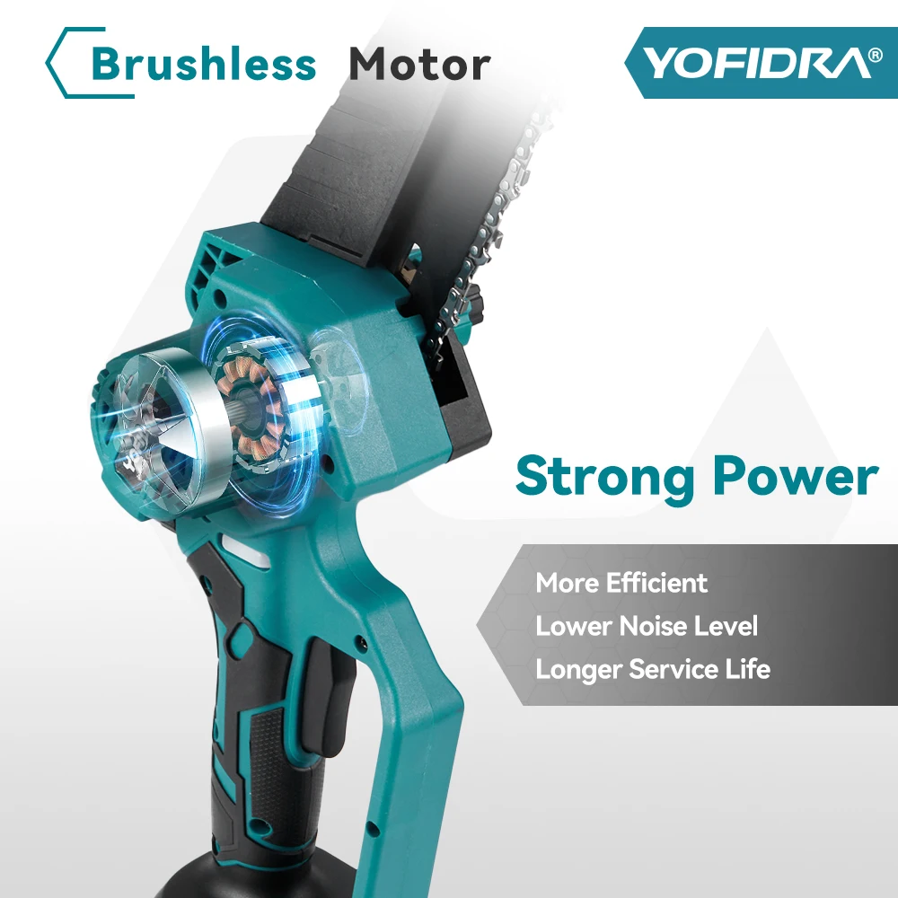 YOFIDRA Brushless 8 inch Electric Pruning Saw Cordless Chainsaw Rechargeable Woodworking Power Tool For Makita 21V Battery Pin