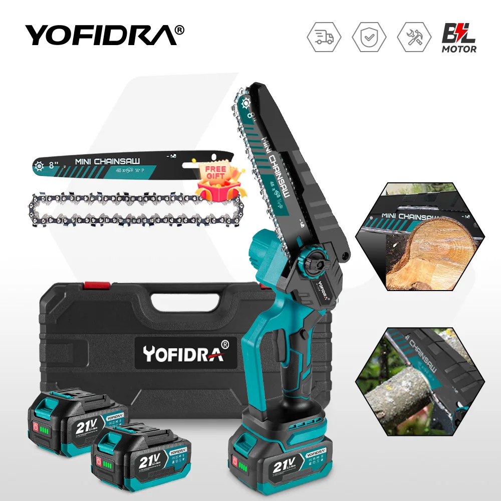 YOFIDRA Brushless 8 inch Electric Pruning Saw Cordless Chainsaw Rechargeable Woodworking Power Tool For Makita 21V Battery Pin