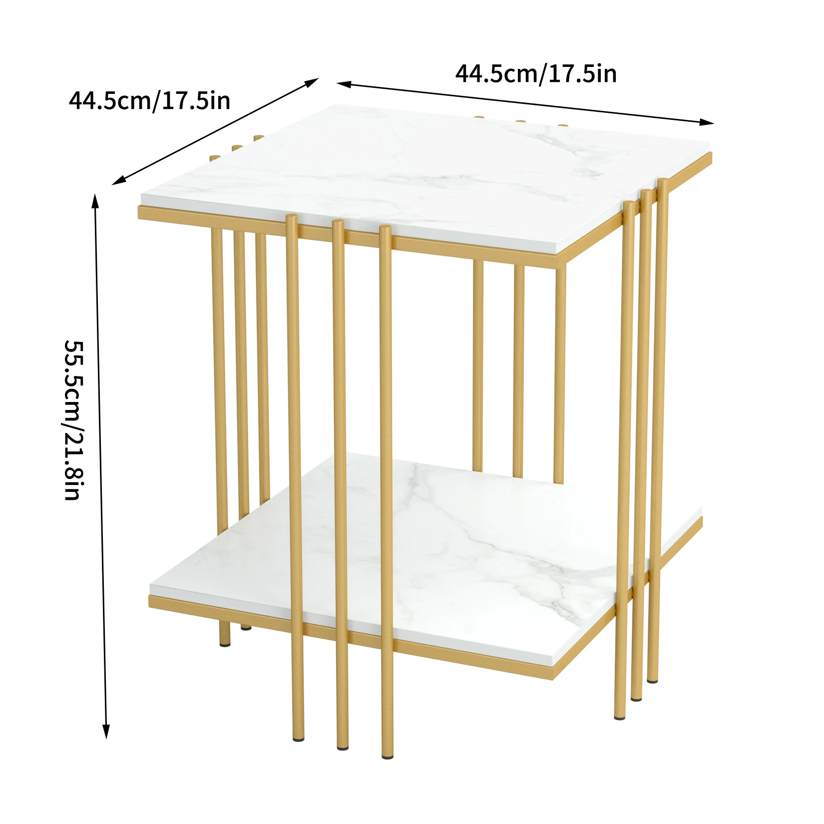 2 Tier Square Sofa Side Table Metal Gold Frame Sintered Stone Table Top Accent End Table Nigthstand for Living Room Bedroom Office