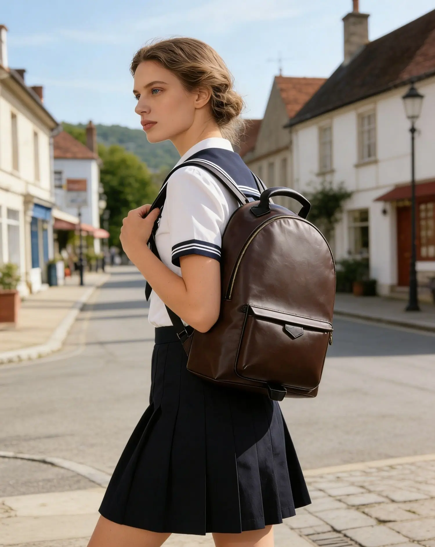 Casual Lightweight Large Capacity Short Trip Backpack Fashionable Ladies Shoulder Bag Vintage Style Internal Zipper Pocket