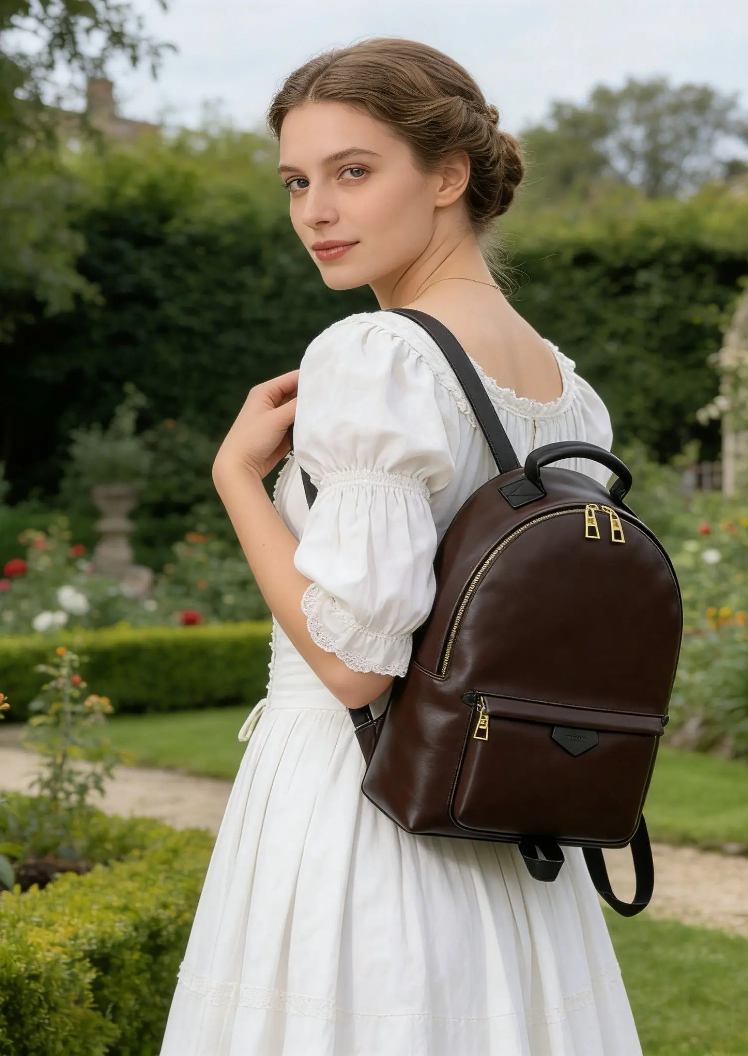 Casual Lightweight Large Capacity Short Trip Backpack Fashionable Ladies Shoulder Bag Vintage Style Internal Zipper Pocket