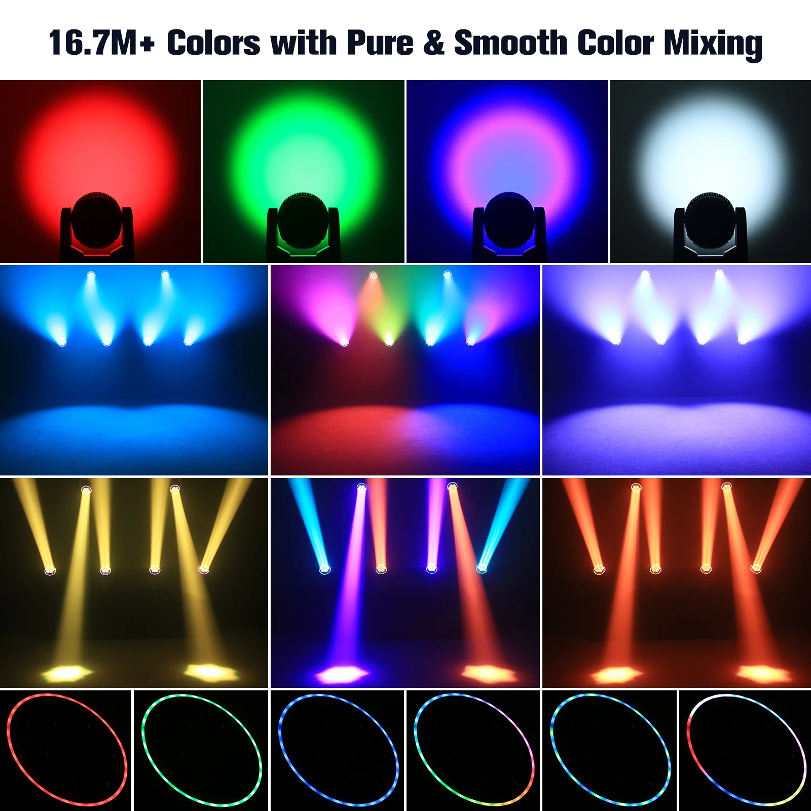 Datewink 300W Beam Moving Head Lights With Light Strip RGBW LED Focusing Bee's Eye Stage Lighting DMX For DJ Disco Wedding Party
