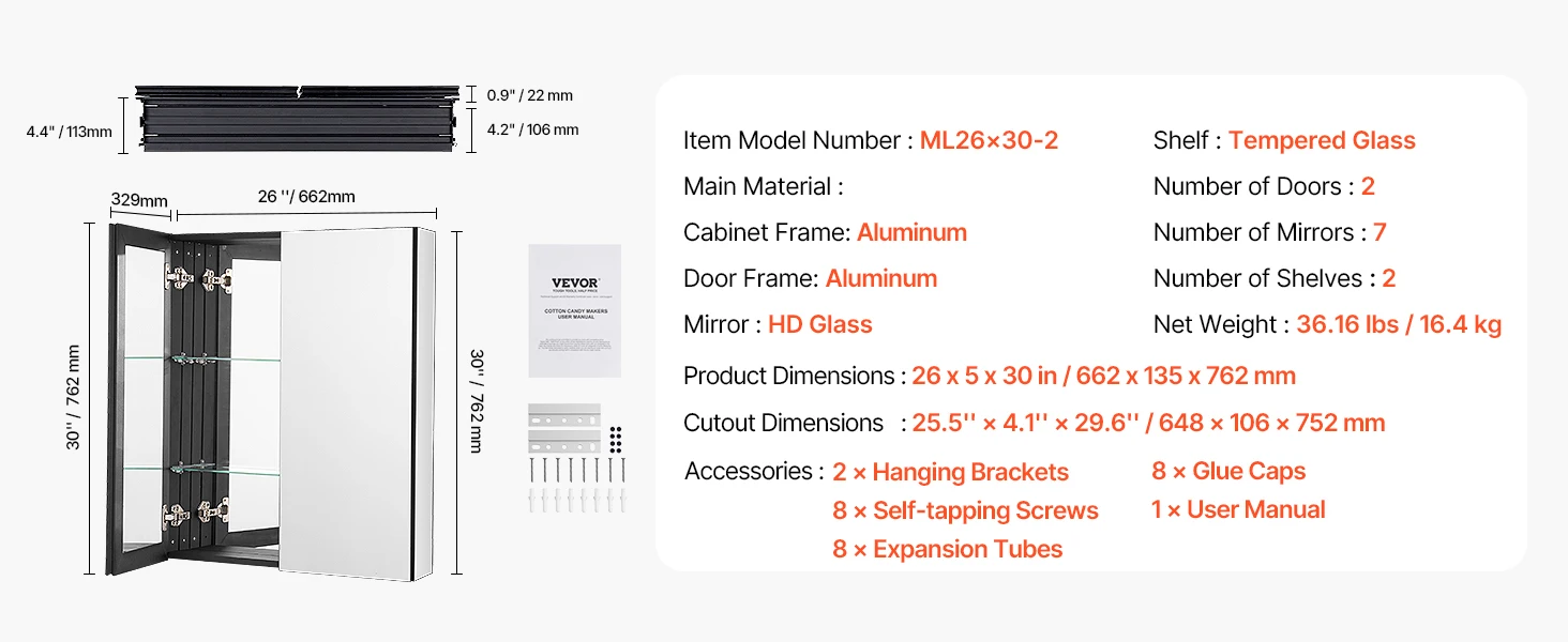 SucceBuy Medicine Cabinet, Bathroom Locker w/ Mirror Aluminum Frame Bathroom Wall Cabinet Recessed & Wall-mounted Installation