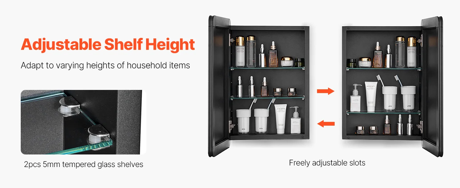SucceBuy Medicine Cabinet, Bathroom Locker w/ Mirror Aluminum Frame Bathroom Wall Cabinet Recessed & Wall-mounted Installation
