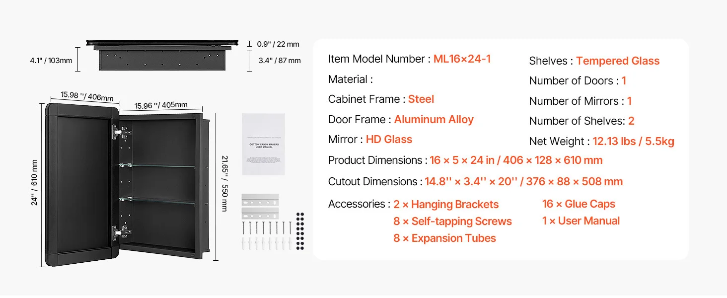 SucceBuy Medicine Cabinet, Bathroom Locker w/ Mirror Aluminum Frame Bathroom Wall Cabinet Recessed & Wall-mounted Installation
