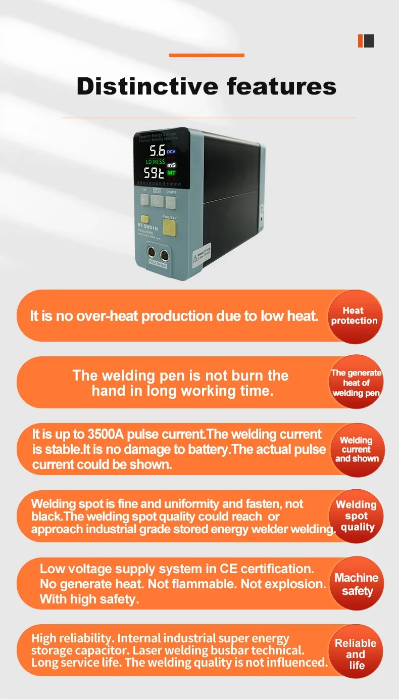 HT-SW01H/HT-SW02H 7000A Battery Spot Welder 42KW Spot Welding Machine with Air Pump Pneumatic Battery Weld Head/Parallel Weld He