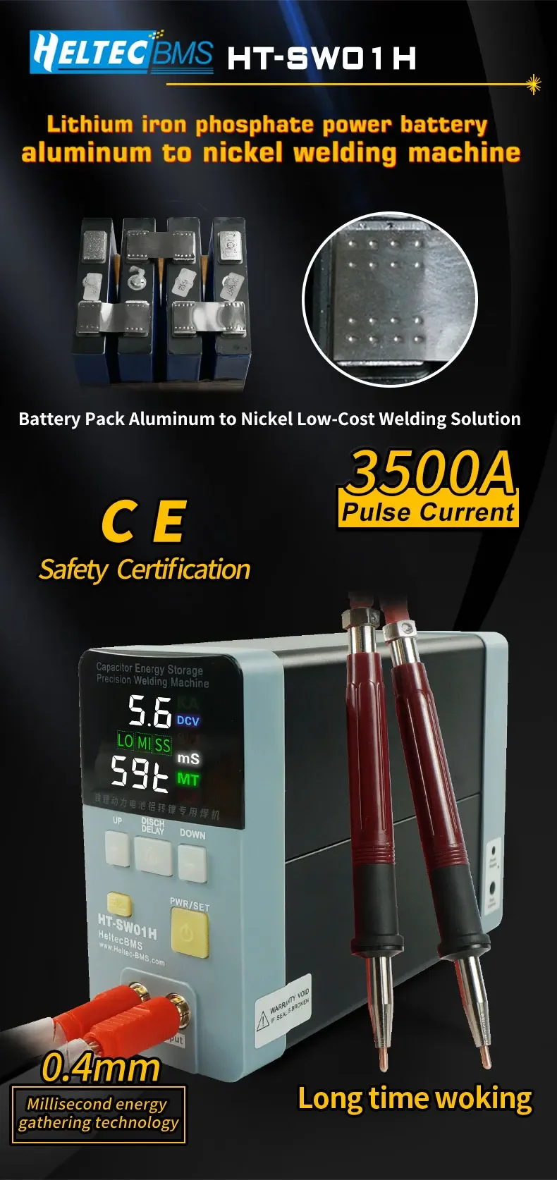 HT-SW01H/HT-SW02H 7000A Battery Spot Welder 42KW Spot Welding Machine with Air Pump Pneumatic Battery Weld Head/Parallel Weld He