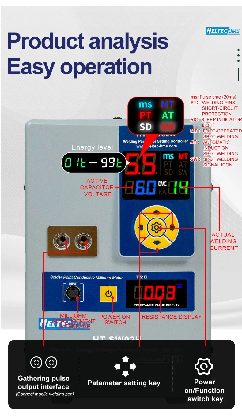 HT-SW01H/HT-SW02H 7000A Battery Spot Welder 42KW Spot Welding Machine with Air Pump Pneumatic Battery Weld Head/Parallel Weld He