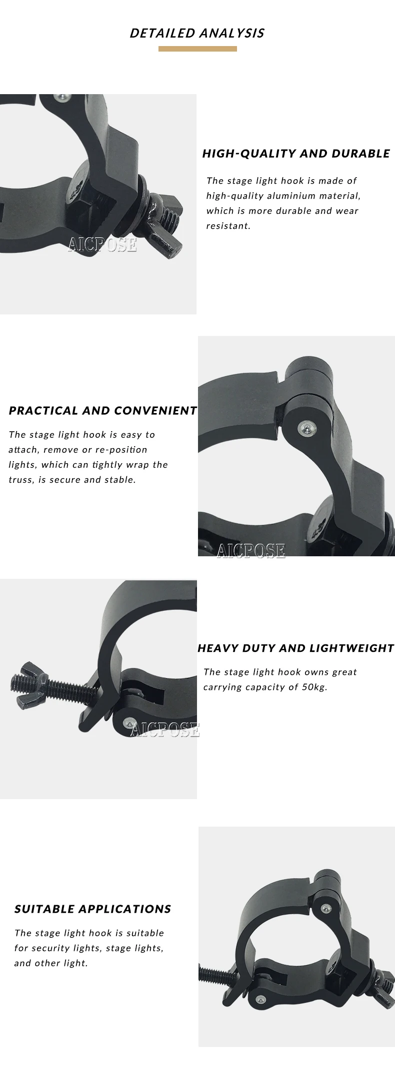 10pcs/lot Alumimun Alloy Stage Lights Clamp Hanger Hooks Bracket Heavy Duty Hook Theatre Lighting 48-51mm 100kg Stage Light Hook