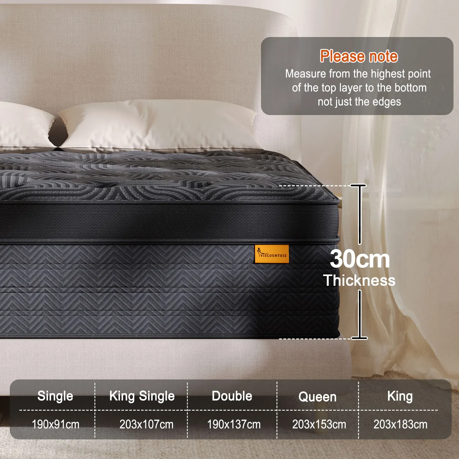 Viscountess Gel Memory Foam Mattress Queen Double King Single Bed Pocket Spring Foam Euro Top 30cm
