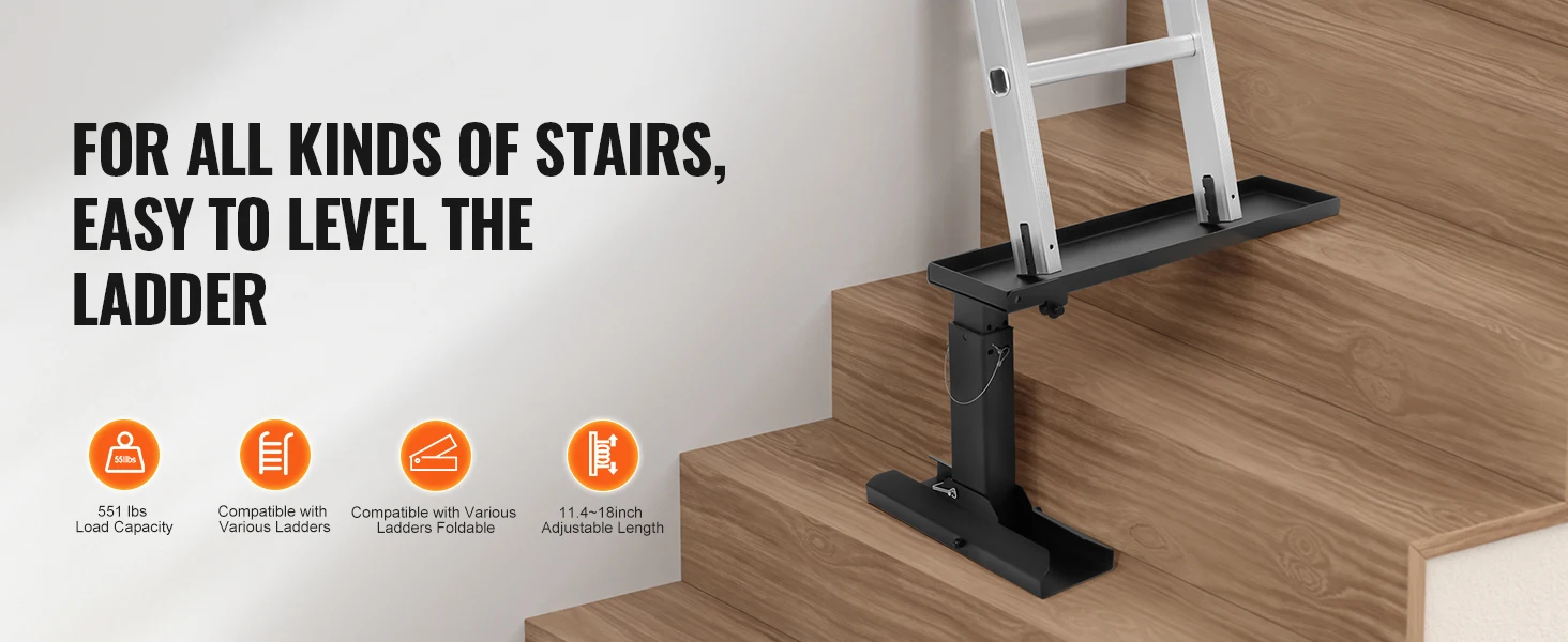 SucceBuy Ladder Levler 23.4Lx11.4-18inH Support Surface Steel Ladder Leveling Tool Folding Pitch Hopper Stair Ladder Stabilizer