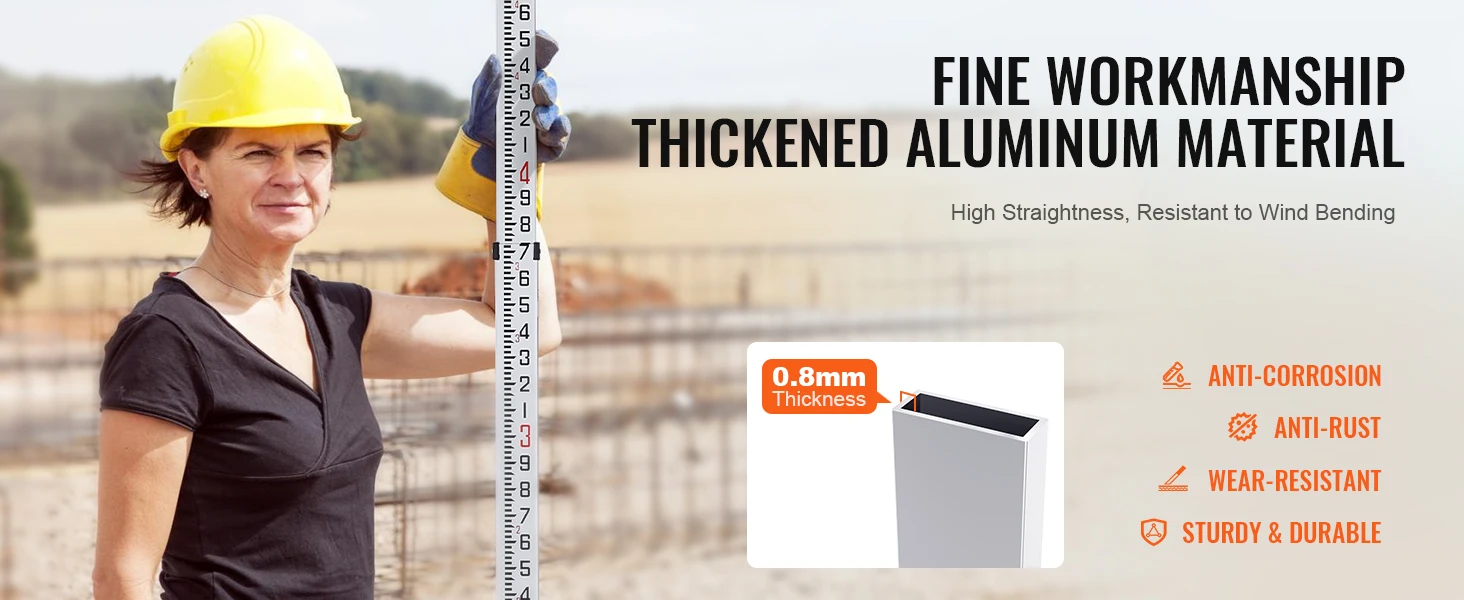 SucceBuy Aluminum Grade Rod 4 Sections Telescopic Measuring Rod Double-Sided Scale 1/10ft Leveling Rod Stick