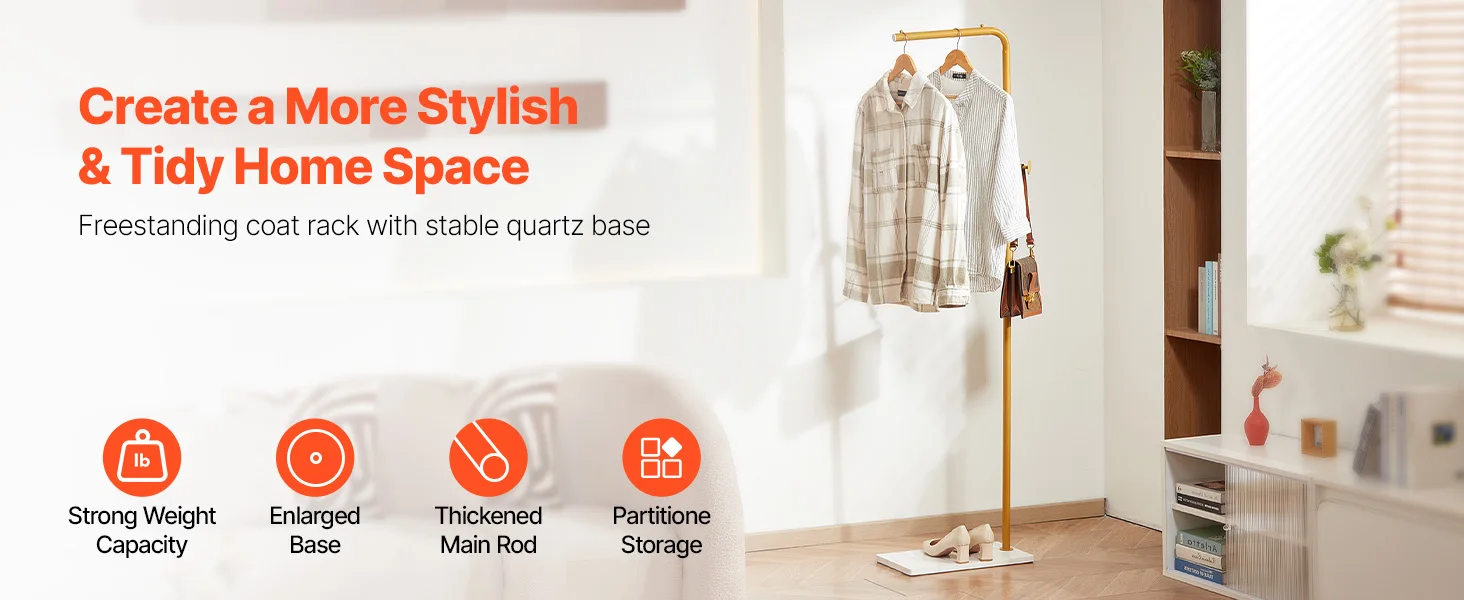 SucceBuy Coat Rack Freestanding Coats Rack Stand with Quartz Stone Base & 3 Round Hooks Free Standing Hall Coat Tree for Bedroom